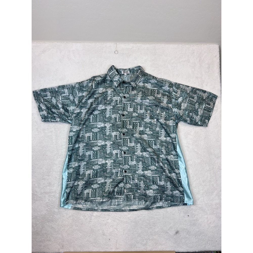 Vintage Thai Silk By Apple Men's Abstract Short Sleeve Button‎ Up Shirt XXXXL